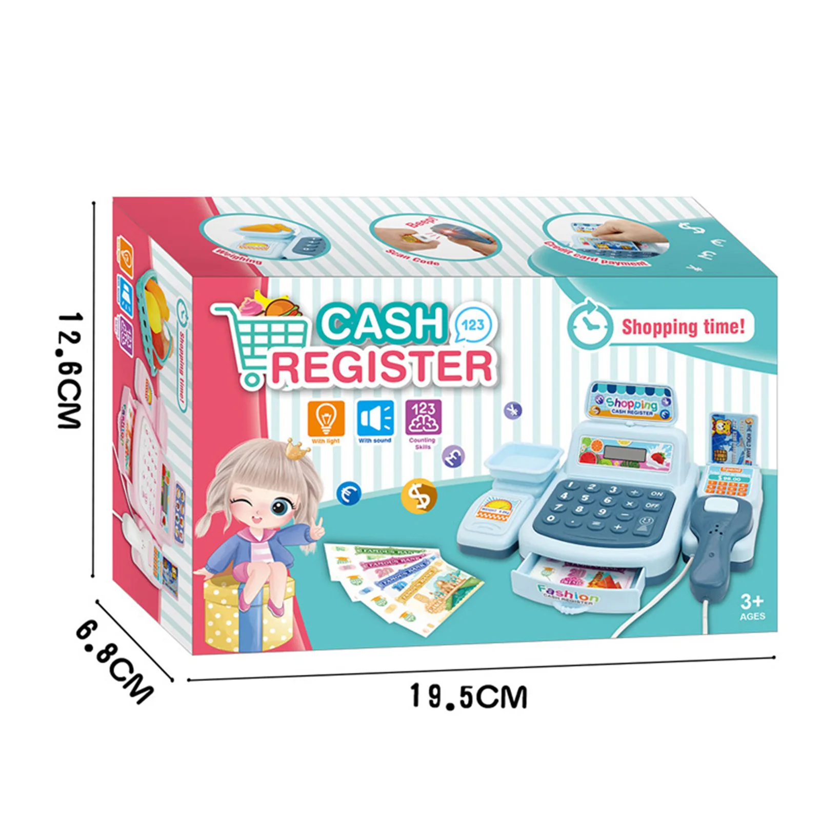 ZK30 Cash Register Toy with Scanner Lights Sounds Effect Interactive Kids Supermarket Checkout Toy for Children 6