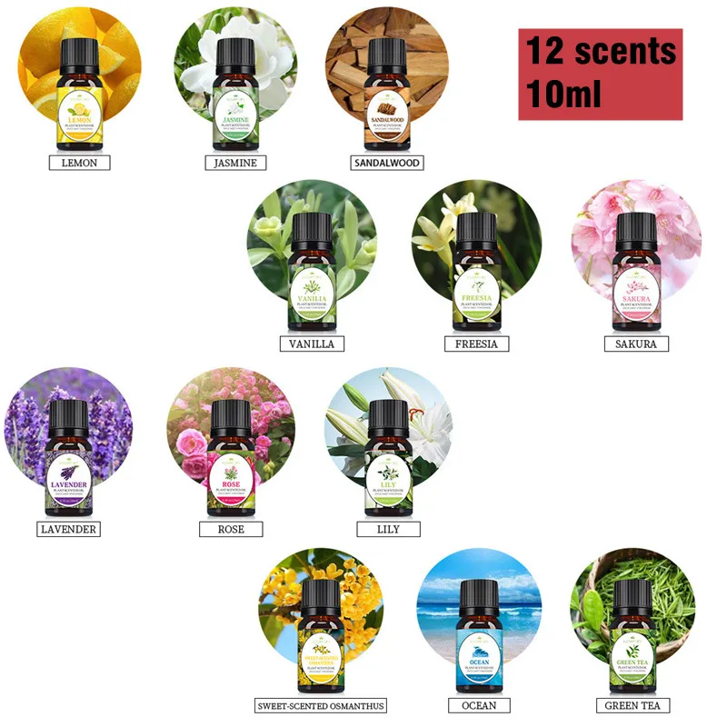 10ml Essential Oils 12 Pure Aromatherapy Oils Scents for Humidifier Diffuser Massage Making Skin & Hair Care Tea Tree fragrance oil essential oil flavoring organic essential oils