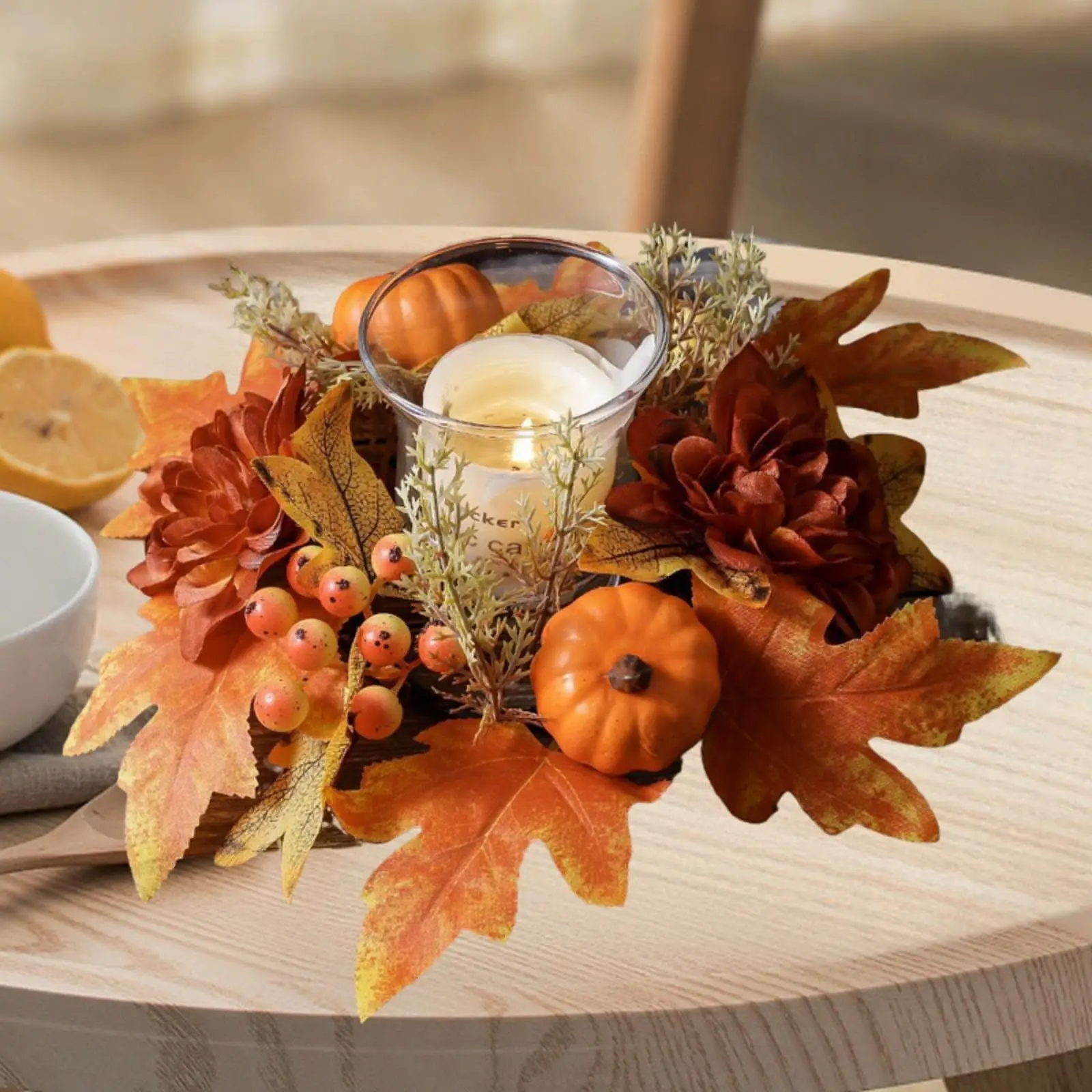 Candle Ring Decor Gifts Artificial Wreath for Dining Room Farmhouse Festival
