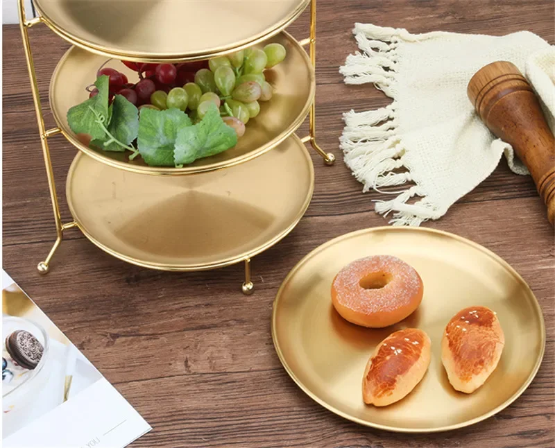 Gold Fruit Plate European 3 Layer Snack Rack Cake Display Rack Pastry Dish Serving Tray Fruit Candy Shelf Room Party Decoration