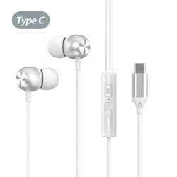 USB Type C HiFi Stereo Wired Earphones with Surround Sound (White Type C)