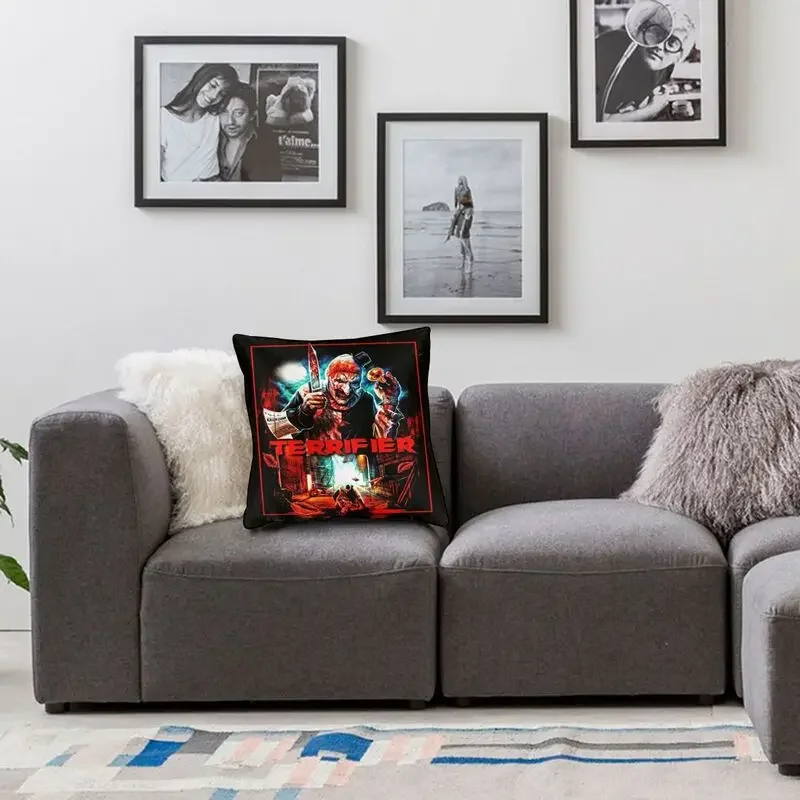 Halloween Horror Movie Terrifier Cushion Cover 45x45 Cm Velvet Luxury Throw Pillow Case for Sofa Chair Bedding Office Pillowslip