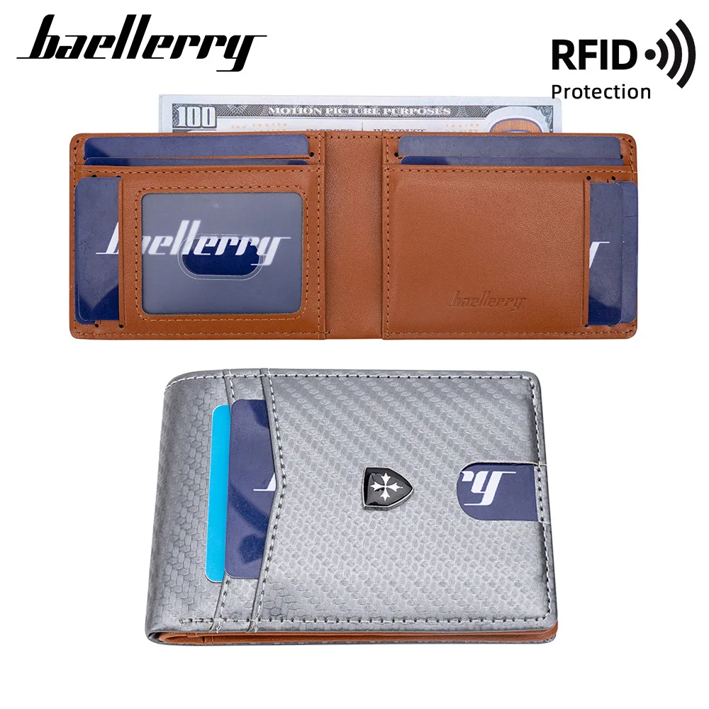 베일러리 슬림 RFID 남성용 지갑 가죽 머니 클립 지갑 차단 기능 앞주머니용 이중 접이식 신용카드 홀더 남성용