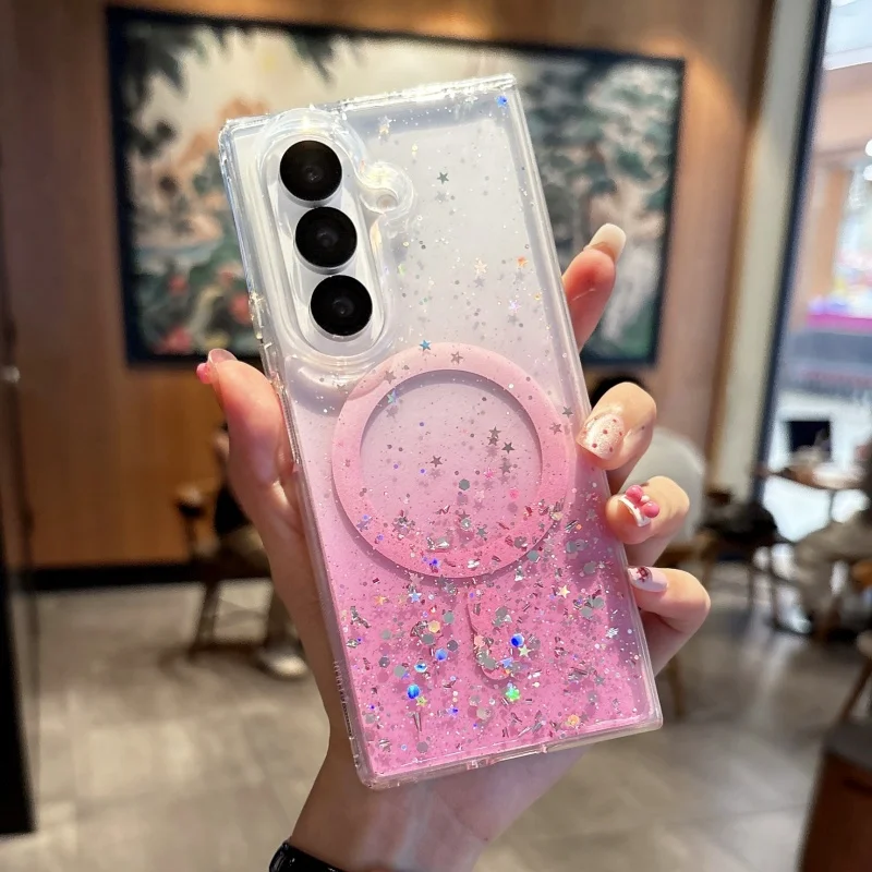 Glitter Star Transparent Magnetic Case with MagSafe Compatibility