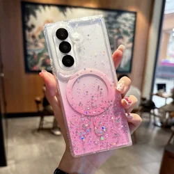 Glitter Star Transparent Magnetic Case with MagSafe Compatibility - Galaxy Z Flip5 (Pink)