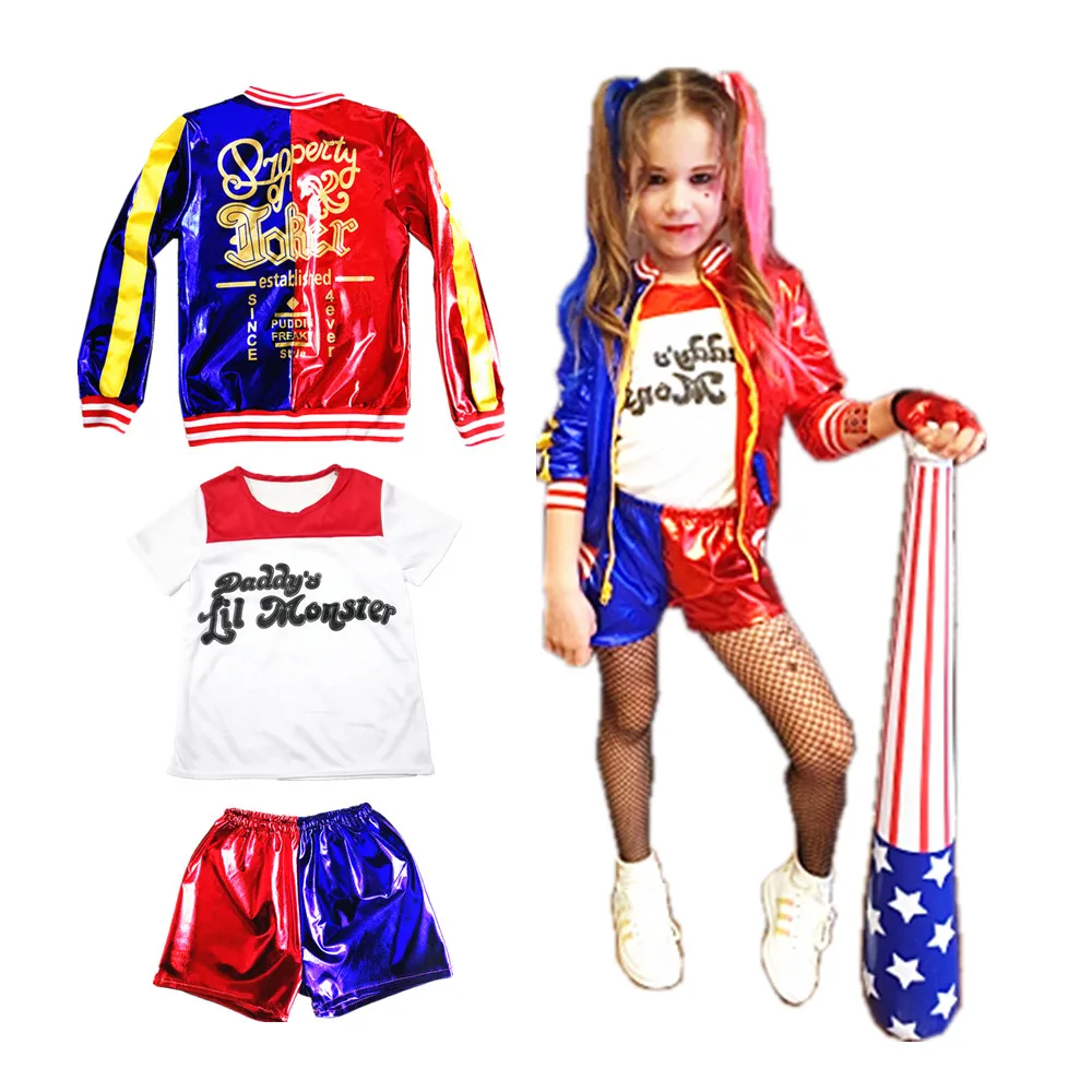 Carnival Suicide Harley Costumi Cosplay Quinn Kids Girls Women Squad Monster Jacket T-Shirt Shorts Suit