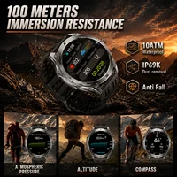Montre connectée GPS de qualité militaire pour hommes, batterie 1000mAh, boussole, appel Bluetooth HD, étanche, fréquence cardiaque, montre de sport et de fitness 3