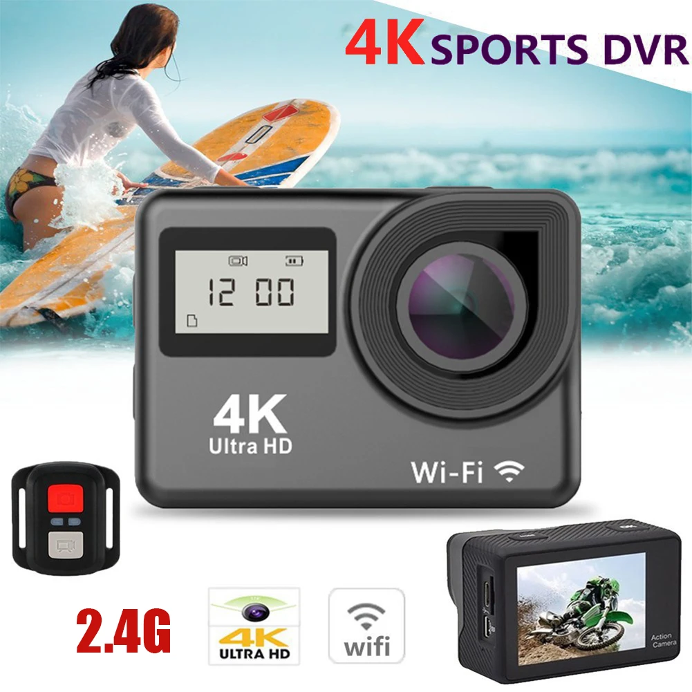 4K Ultra HD Action Camera Dual LCD Screen WiFi 20MP 170D 30m Go Waterproof Pro Sport DV Helmet Video With Remote Control | Электроника