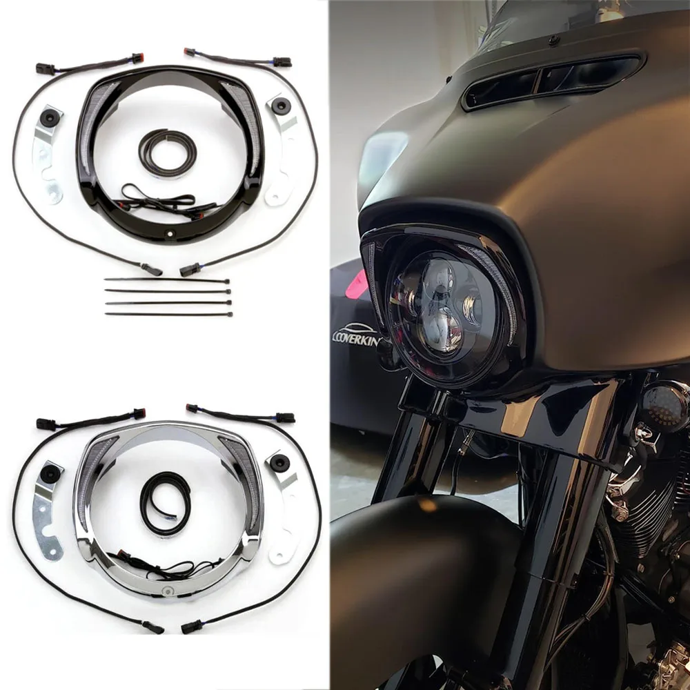 LEDHeadlightBezelVisorTrimRingWithAmberTurnSignalForHarleyTouringCVOElectraGlide.jpg