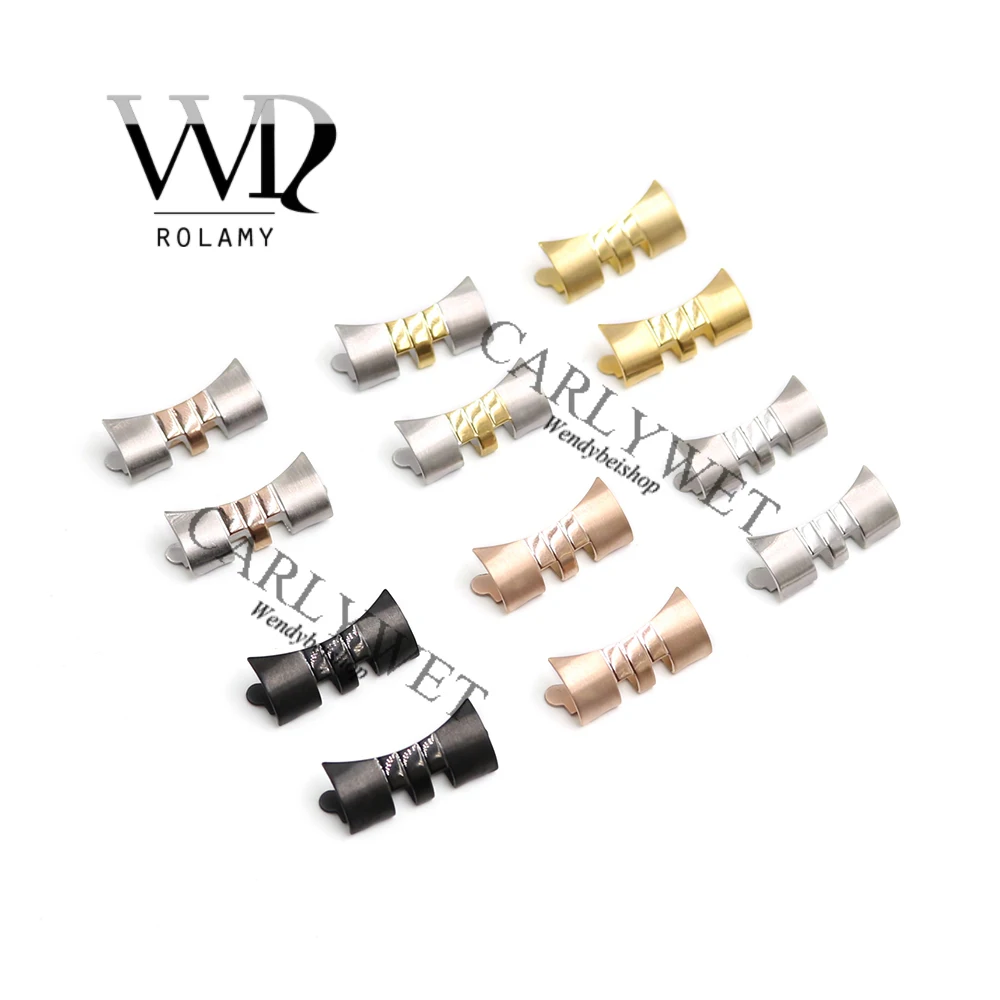 

Rolamy 19 20 22mm New Stainless Steel Silver WatchBand Bracelet Middle polished Curved end Parts 2pcs for strap Rolex