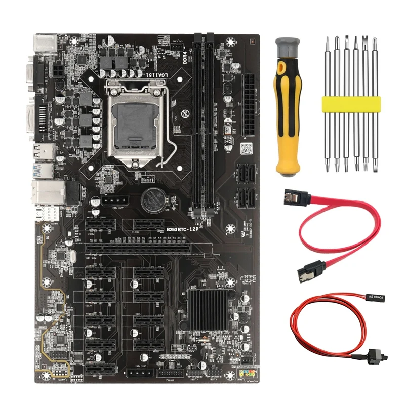 latest computer motherboard B250 BTC Mining Motherboard With Switch Cable+SATA Cable+Screwdriver 12 PCIE To USB3.0 Graphics Slot LGA1151 DDR4 SATA3 best pc motherboard for music production