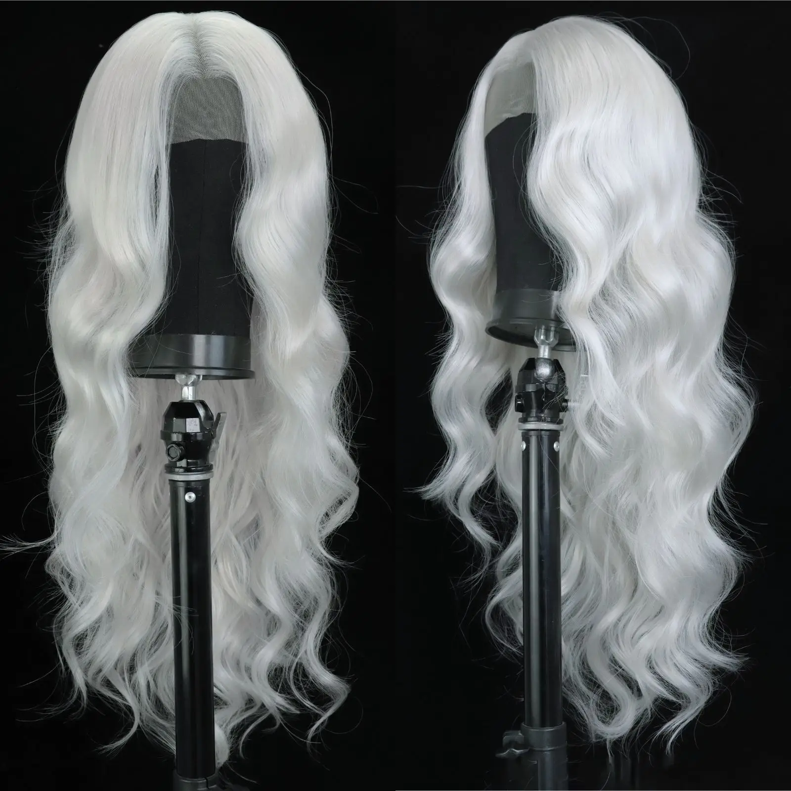 White Wavy Synthetic Lace Front Wigs 13×4 Free Part Body Wave Lace Front Wig Heat Resistant Synthetic Fiber Wigs(24Inch)