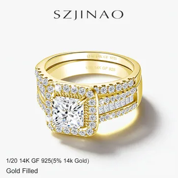 Princess Cut D Color Moissanite Stackable Ring Set Solid 14K Gold Filled Luxury Bridal Engagement Ring for Women Wedding Gifts