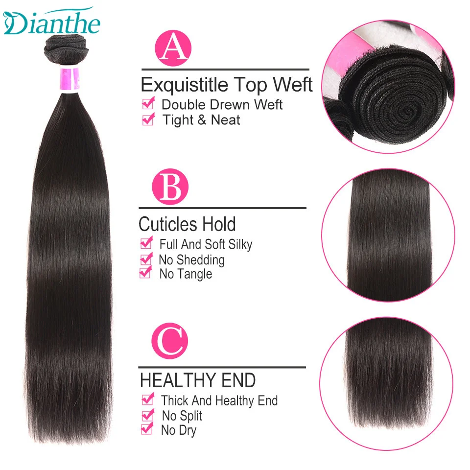 Brazilian Straight Bundles 100% Human Hair Weave 3/4 Pcs Straight Bundles For Women Hair Extensions Human Non-Remy Dianthe