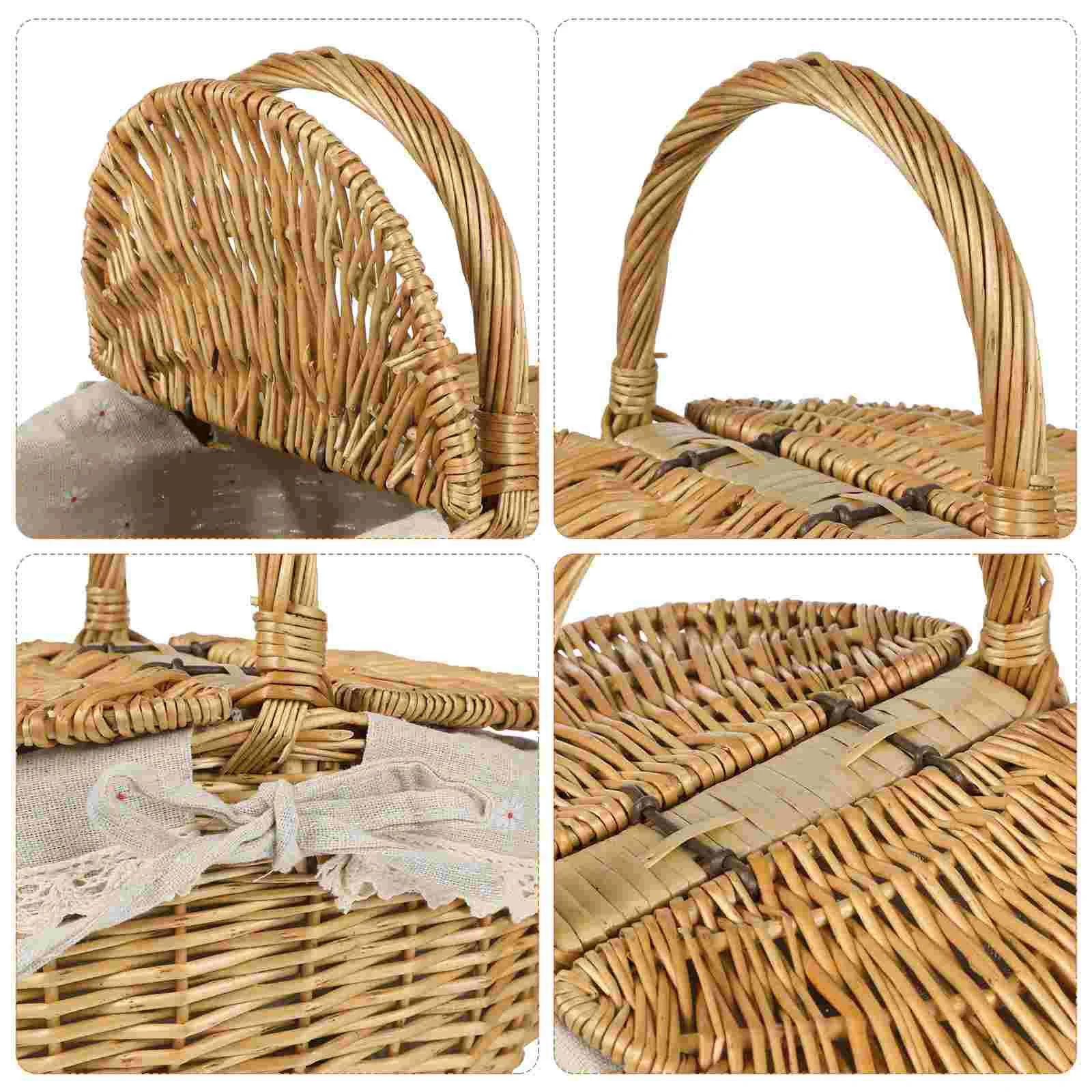 Handwoven Rattan Picnic Basket Storage Baskets Wicker Weaving Basket Bread Tray Fruit Basket Vegetable Basket Home Storage 4