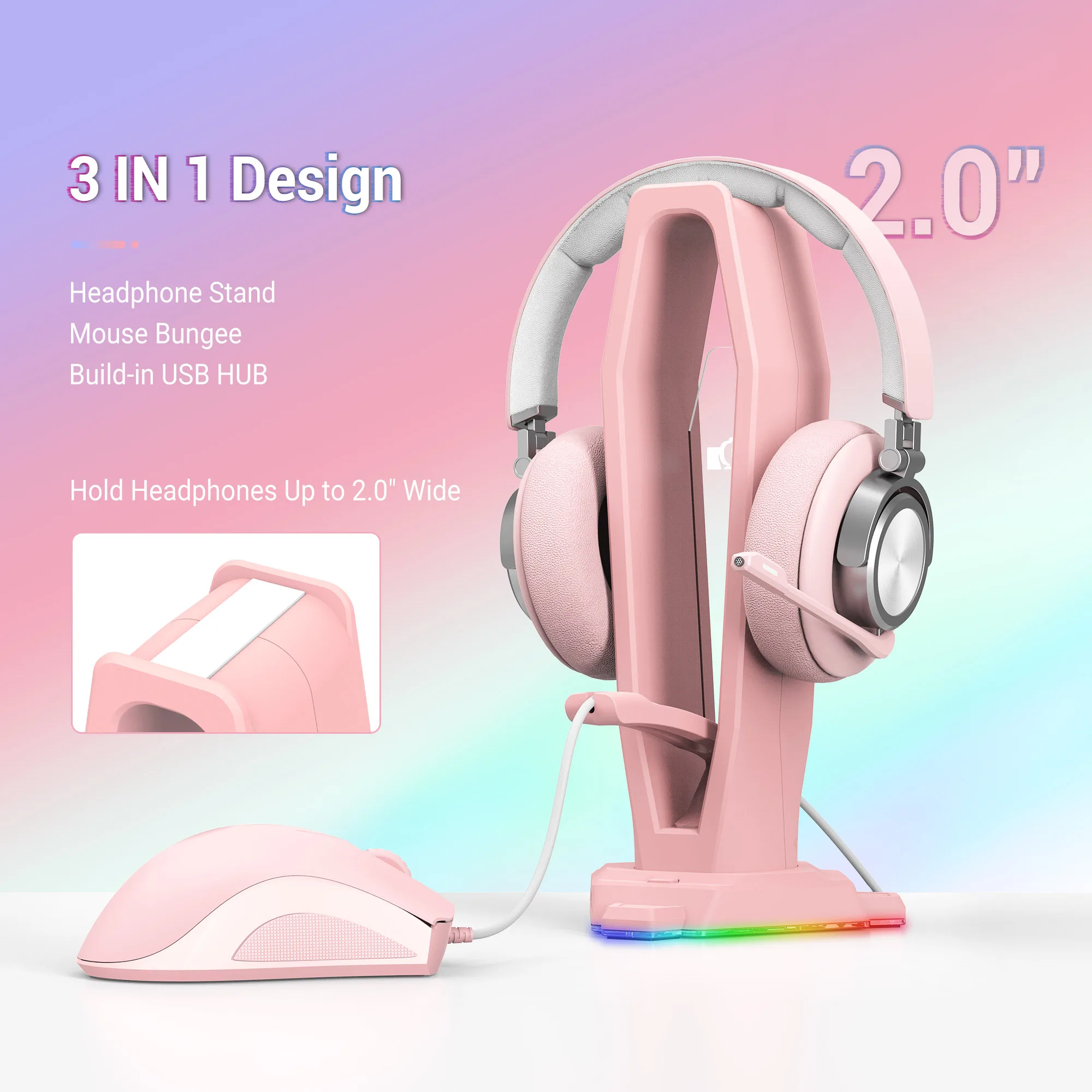 RGB Headphones Stand Overear Headset Holder Desktop Display Shelf with 4 USB Ports for Gamers