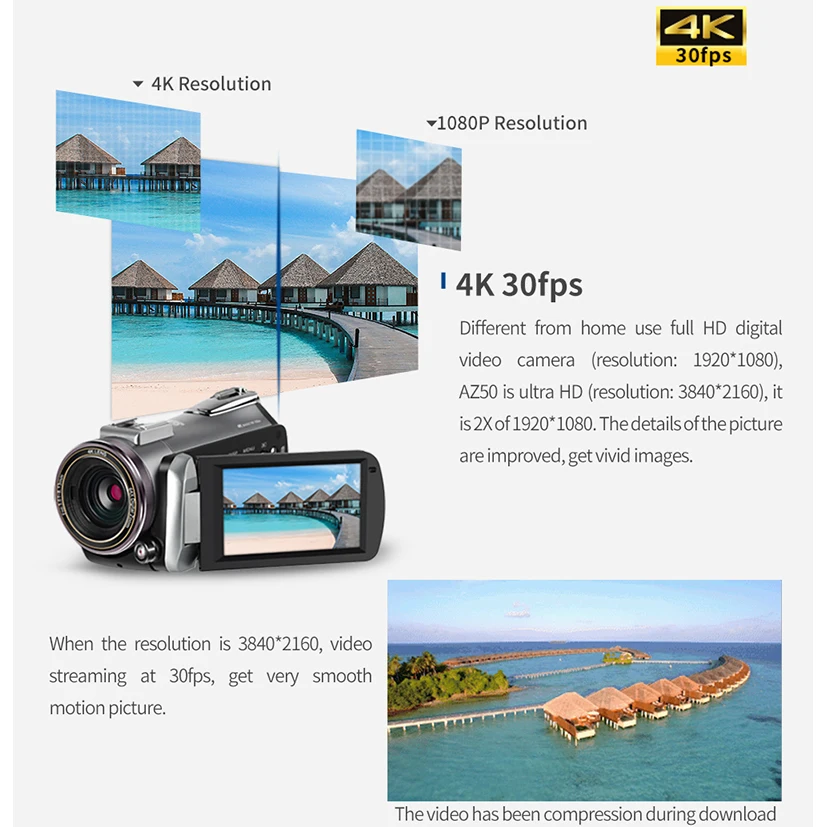 4k camcorder az50 with 64x digital zoom