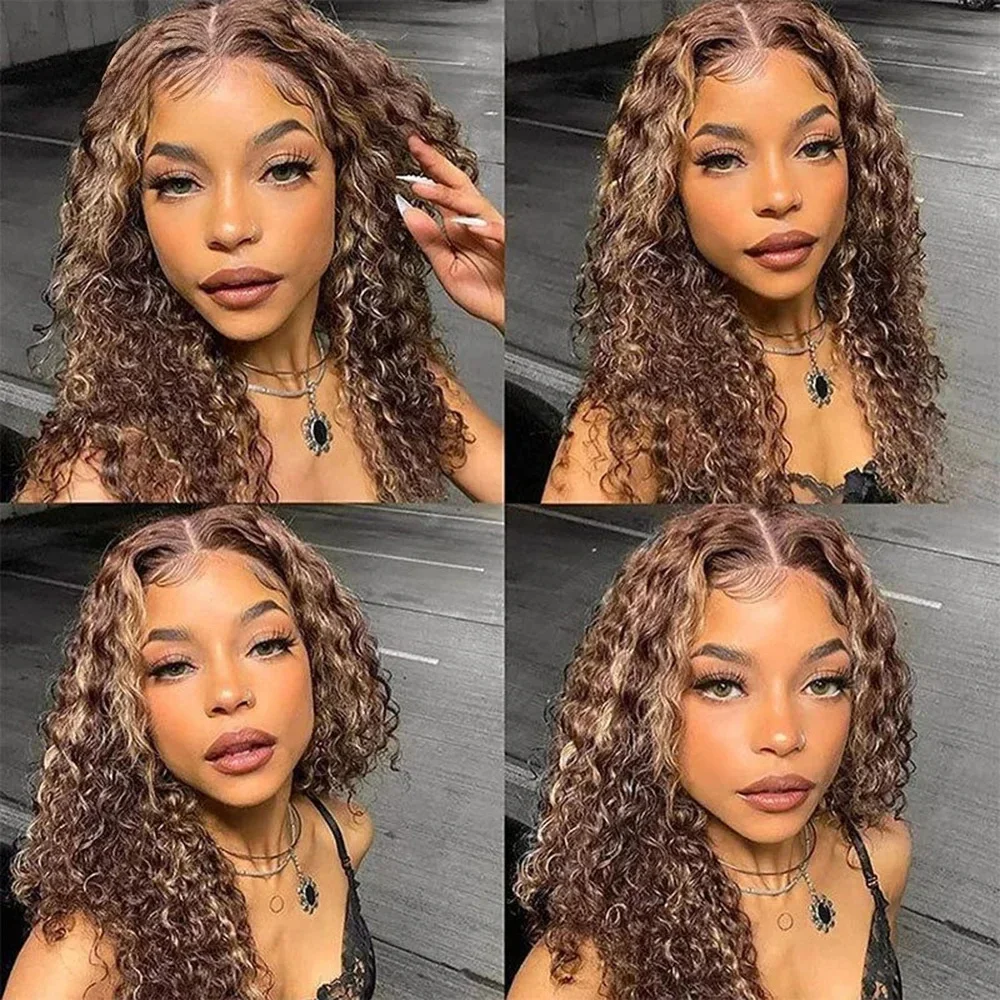 4/27 Highlight Short Curly Bob Wig 13x4 Lace Front Human Hair Wigs Short Deep Wave Wigs 13x6 Lace Frontal