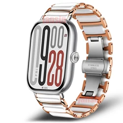 Luxury Ceramic Bracelet Metal Wristband for 22mm (Rose Gold White)