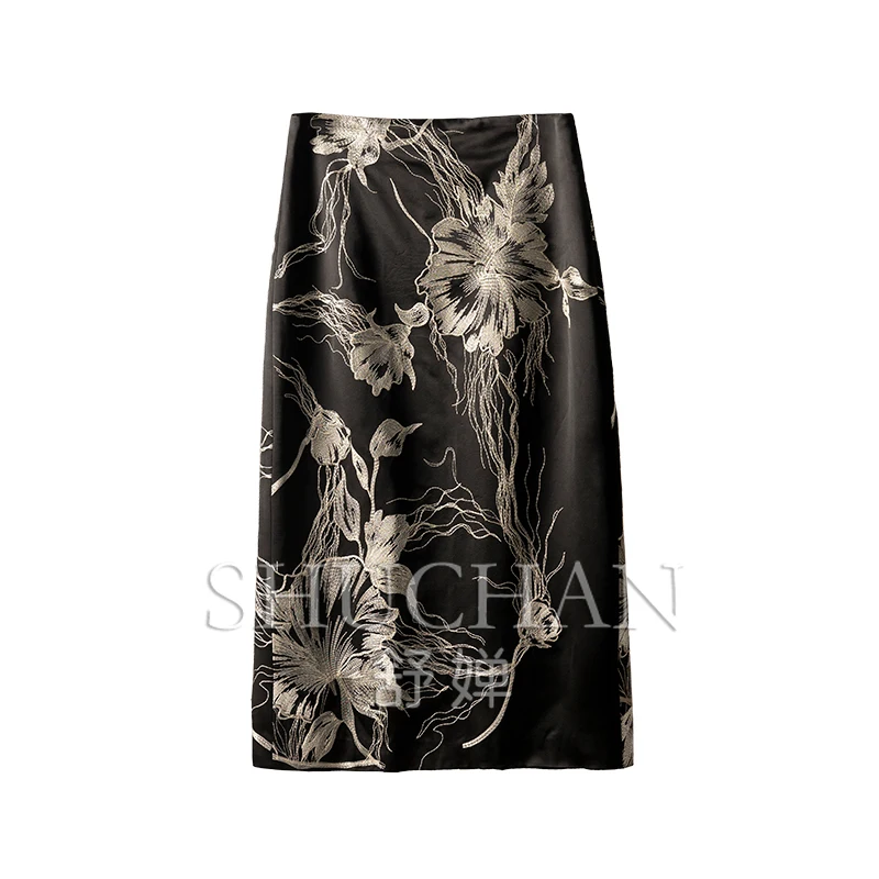 

Floral Embroidery new 2024 high quality long skirts for women Acetate Polyester faldas ajustadas women skirt