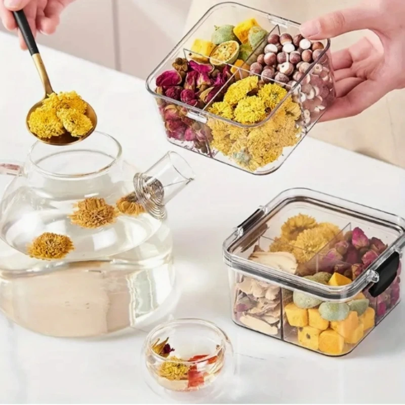 1PCS Divided Plastic Food Storage Containers Clear Organizers With Airtight Lids Seal Jar For Snacks, Dried Fruits Home Items