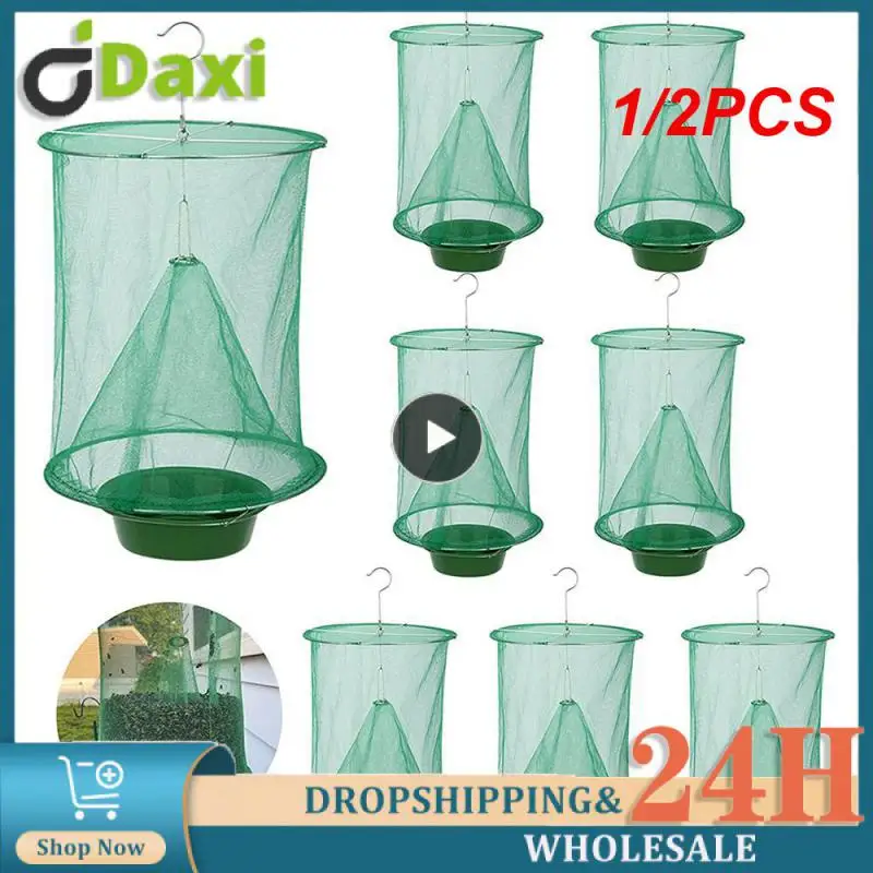 

1/2PCS DropshipFly Catcher Killer Pest Control Reusable Hanging Flytrap Cage Net Traps Garden Hanging Flycatcher