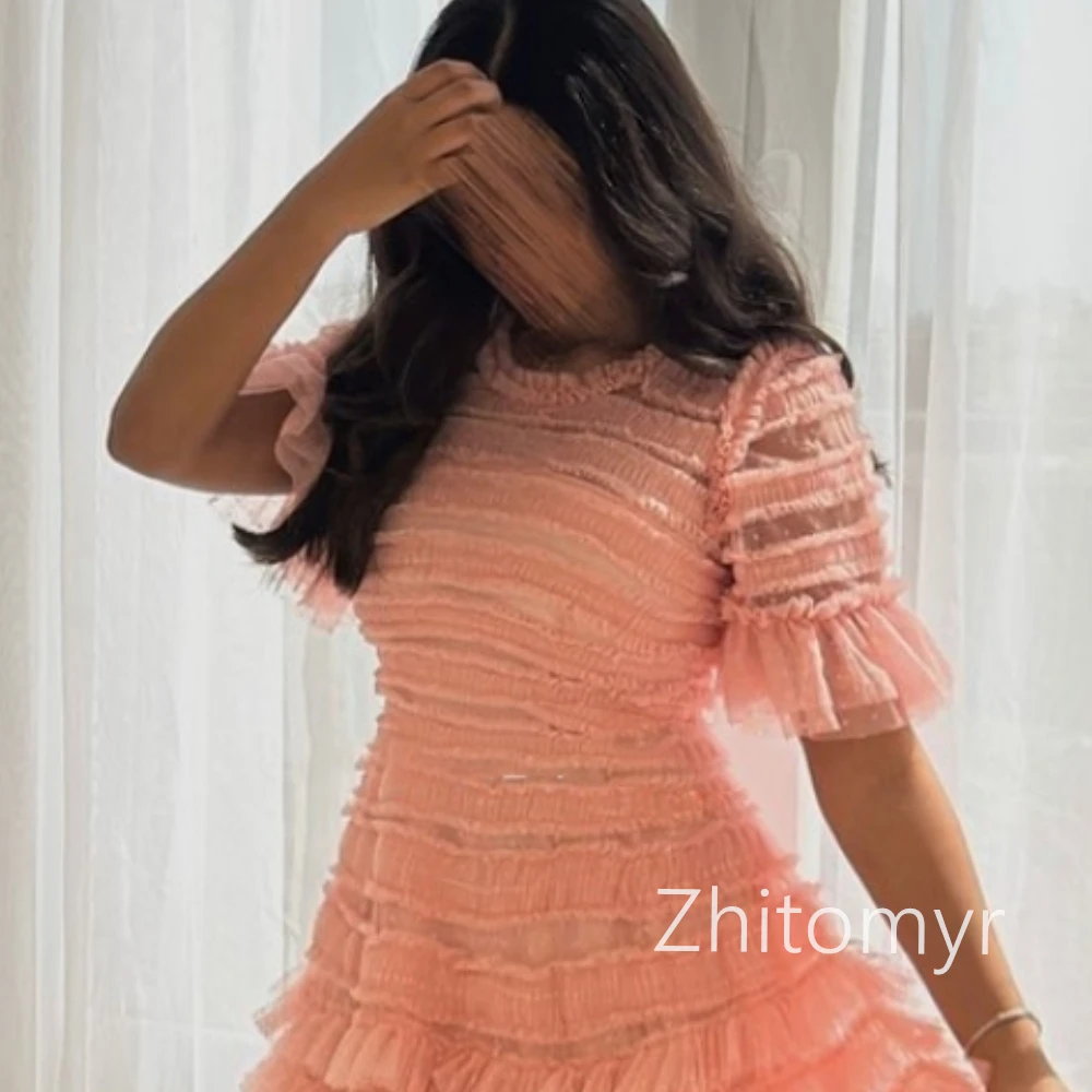 Exquisite Jewel A-line Prom Dresses Layered Organza Evening  Anke length فساتين للحفلات الراقصة vestidos de fiesta