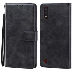 Leather Wallet Flip Phone Case - Magnetic Closure, Card Slots, Durable Protection for Samsung A01 (Black)