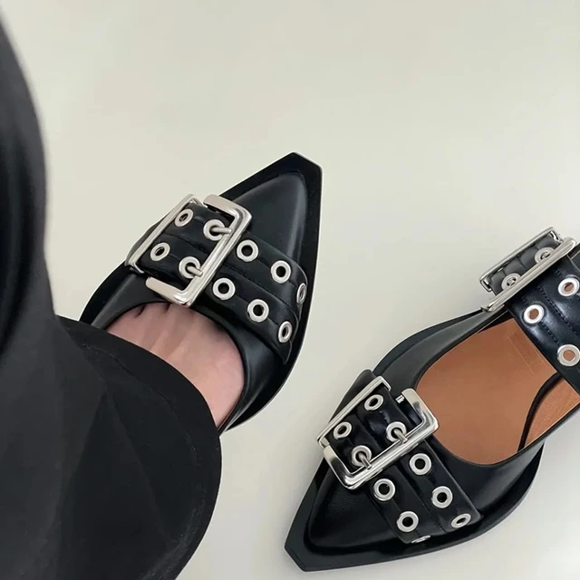 Women Flat With Shoes 2023 Designer Luxury Buckle Fashion Ladies Flats  Shoes Slingback Pointed Toe Casual Female Sandals Mules - Flats - AliExpress