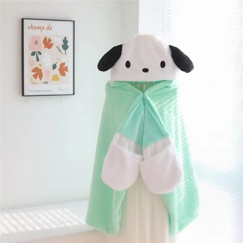 

2024 Sanrio одеяло с капюшоном плащ корейский Kawaii понравилось Hangyodon утолщенное Двухслойное теплое одеяло для сна милое мультяшное одеяло