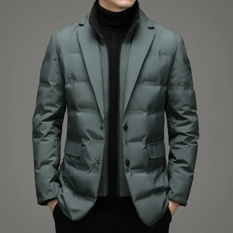 

2023 Top Grade Men's Down Jacket New Business Casual Classic Suit Collar 90% Gery Duck Down Coat Male Keep Warm Parkas Outerwear