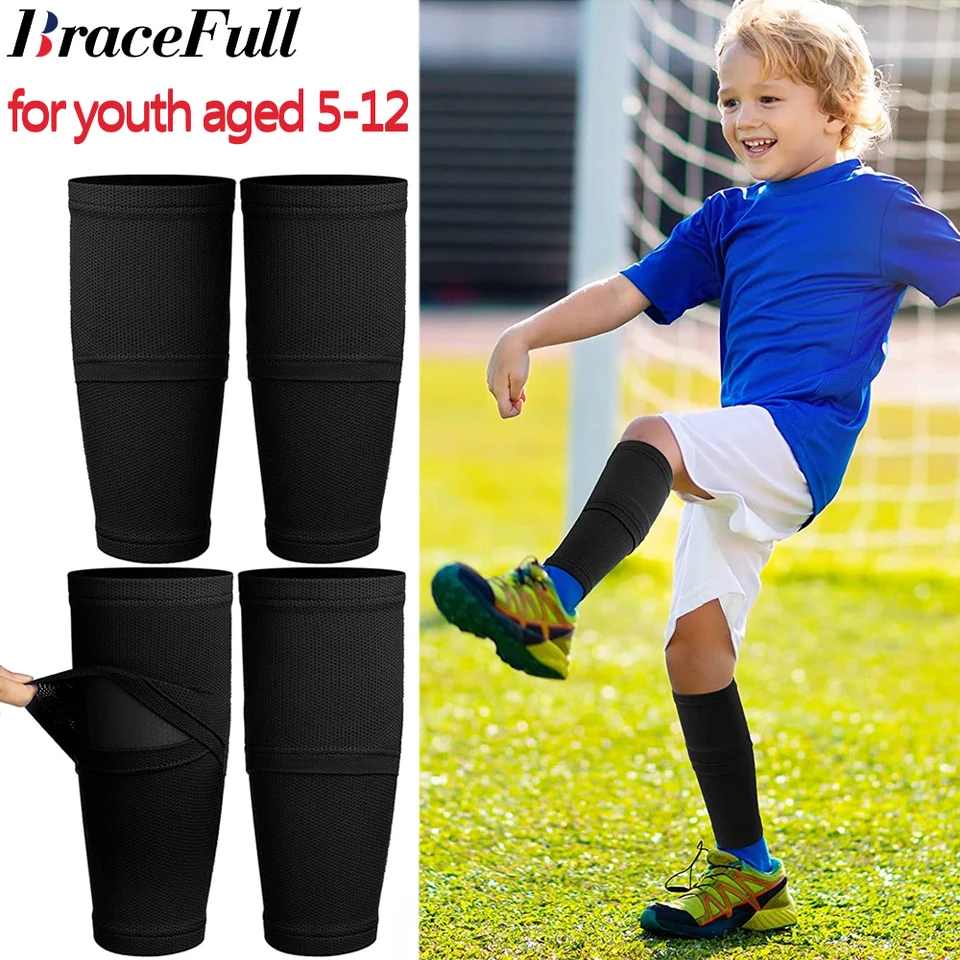 2 Paia Calzini Con Maniche Portaparastinchi Calcio, Antiscivolo, Doppio Strato, Per Bambini E Adulti, Colore Nero