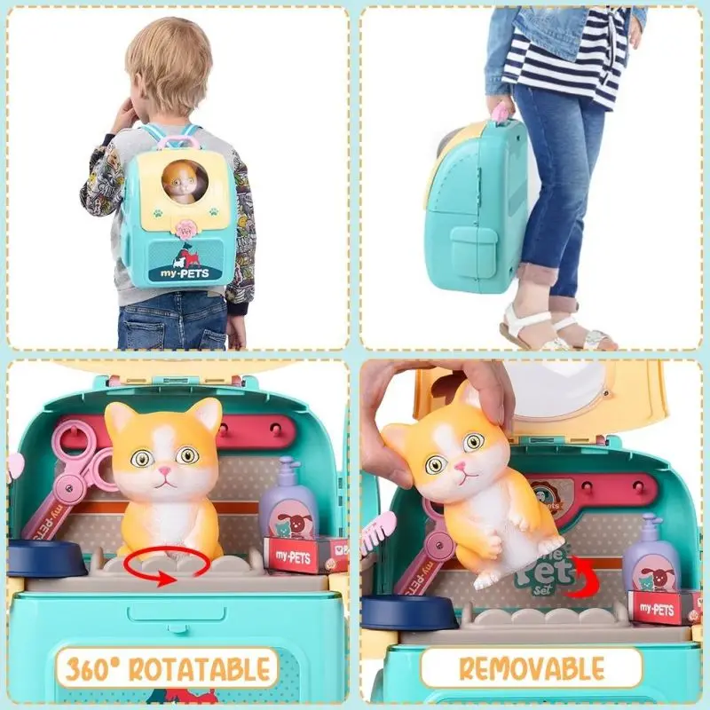 Pet Care Play Set Dog Grooming Kit with Backpack Doctor Set Vet Kit Educational Toy Pretend Play for Toddlers Kids Children 4