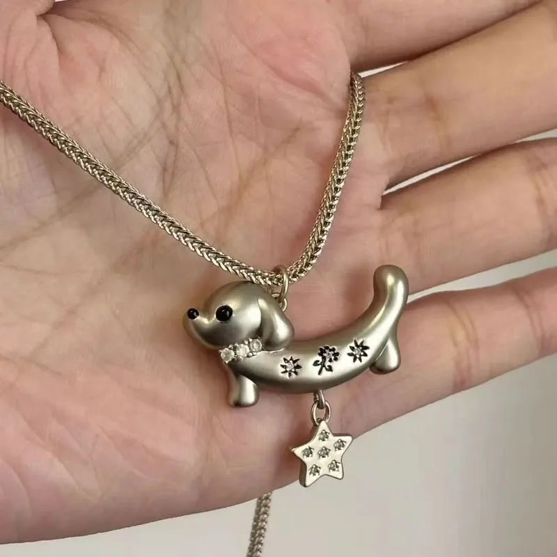 Adorable Cartoon Dog Necklaces for Women Cute Animal Star Pendant Clavicle Chain Goth Y2K Girl Jewelry Accessories Gifts