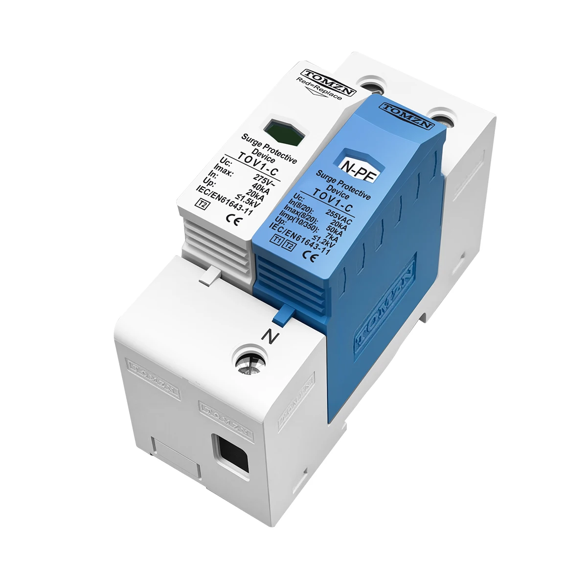 TOMZN AC SPD 1P+NPE 50kA T2 385V 255V 가정용 서지 보호기 저전압 피뢰기