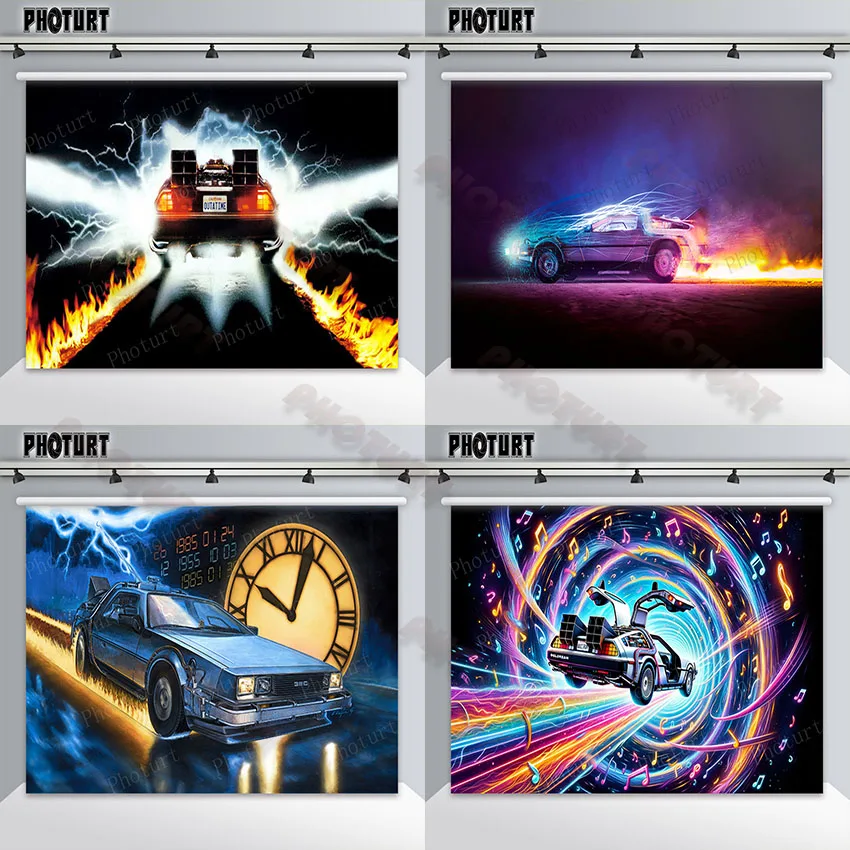 Photo Backdrop Back to the Future Backdrop Kids Birthday Party Background Game Car Theme Banner Vinyl Photography Decoration Props