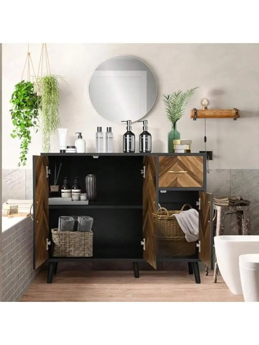 SIHANM Sideboard Buffet Cabinet with Storage - 3 Doors Black Storage Cabinet with Drawers Freestanding Accent Cabinet wi 5