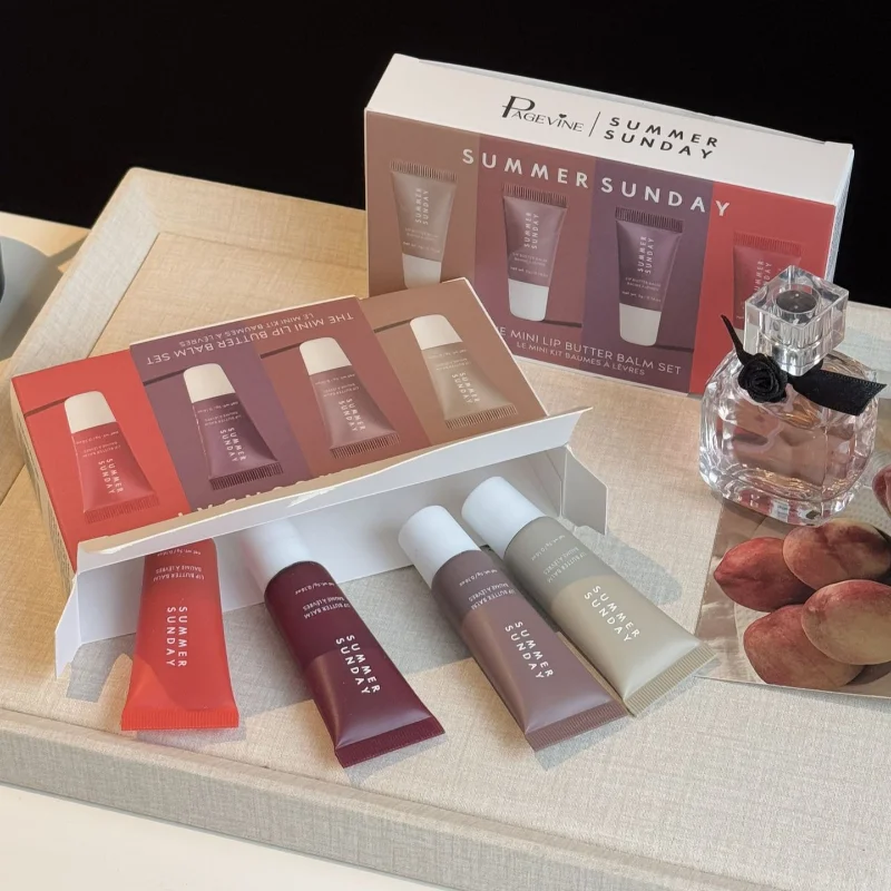 Lip Glaze 4pcs Summer Lip Glaze Set Vanilla Long-lasting Moisturizing Non-sticky High-gloss Color Lipbalm