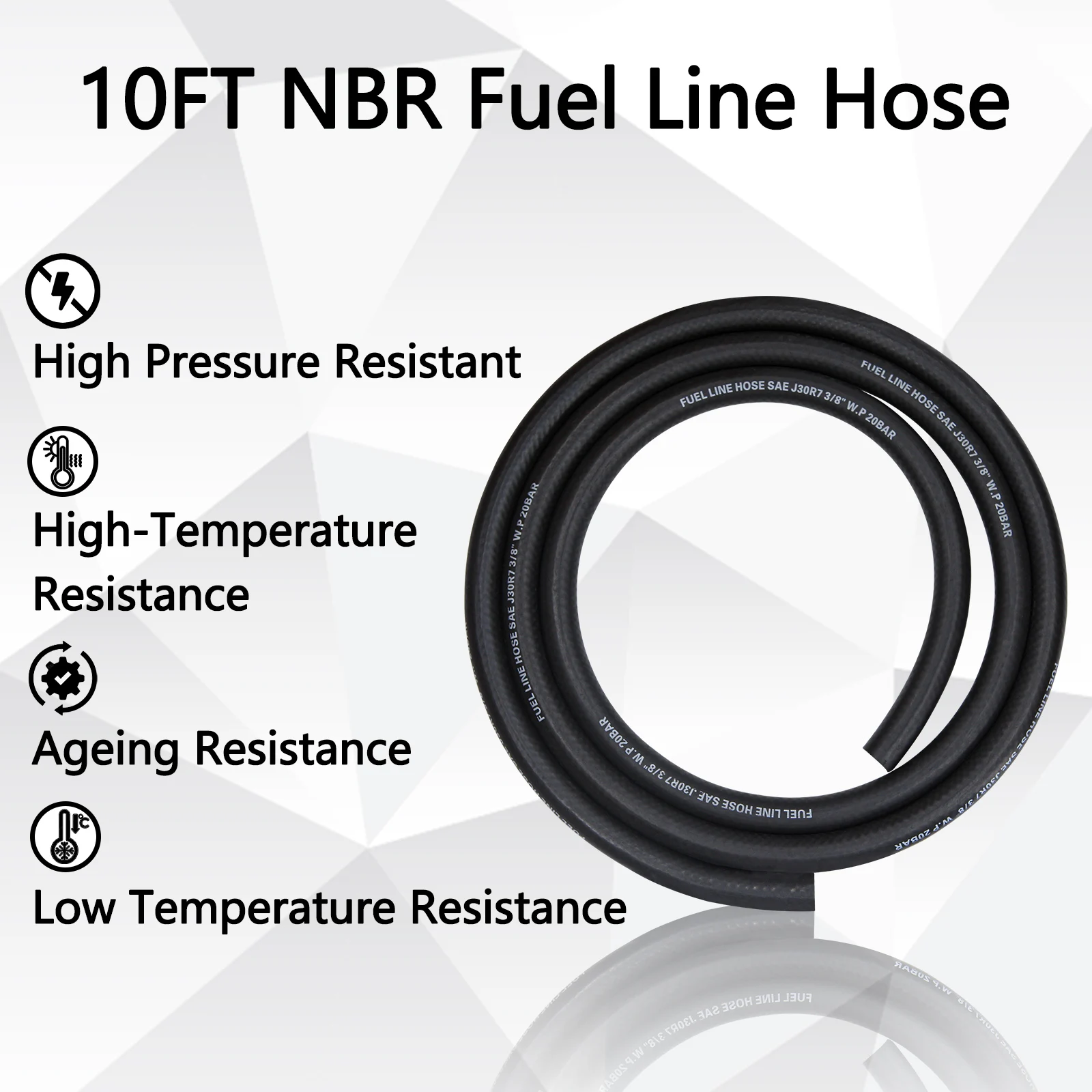 3/8 Fuel Line Hose NBR Rubber 10FT 200PSI J30R7 for Fuel Systems Engines Tube Hose