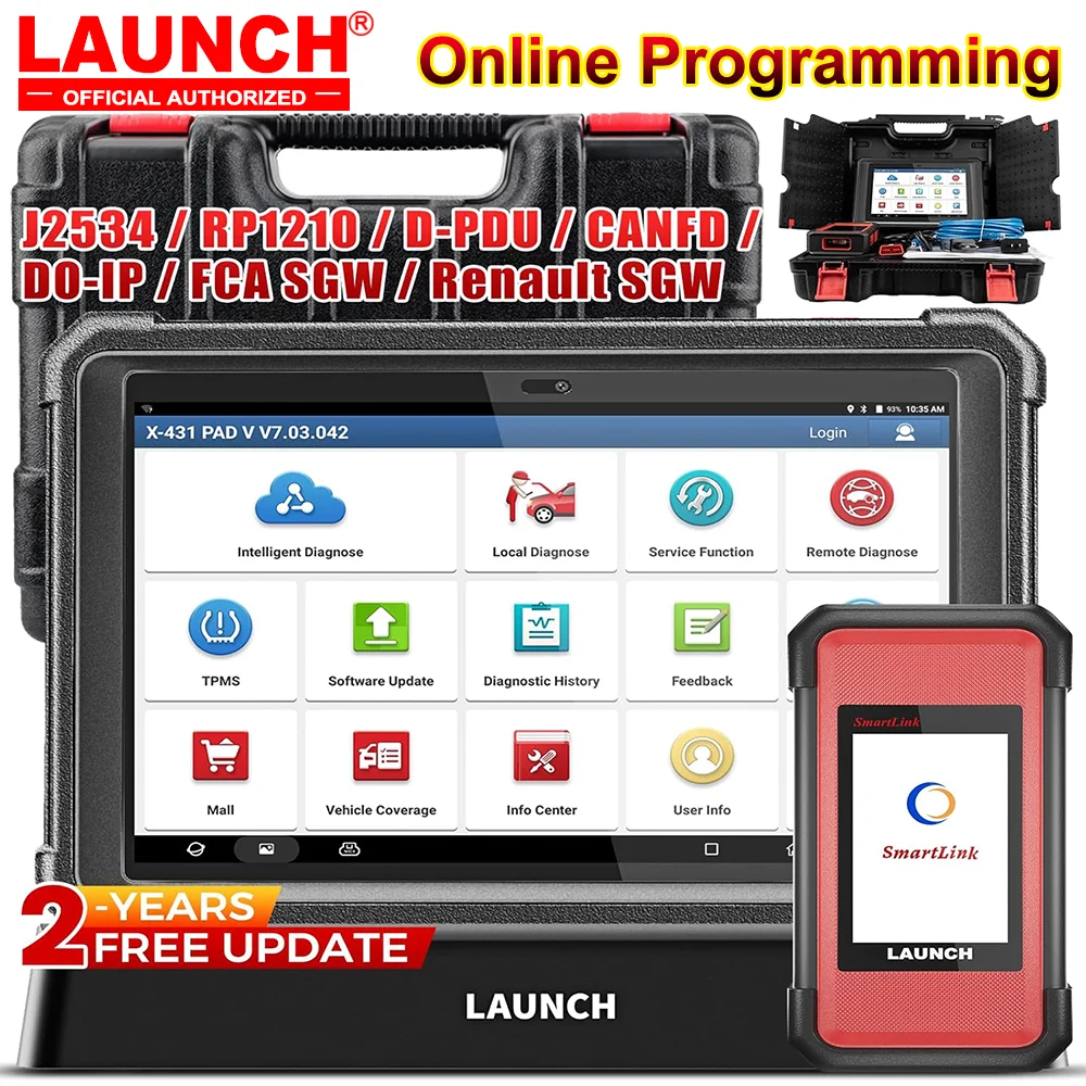 2026 LAUNCH X-431 PAD V Elite 10 polegadas J2534 Programação online Ferramentas de diagnóstico automotivo em português DOIP CAN FD ADAS Smartlink C SCN Codificação para scanner automotivo Benz