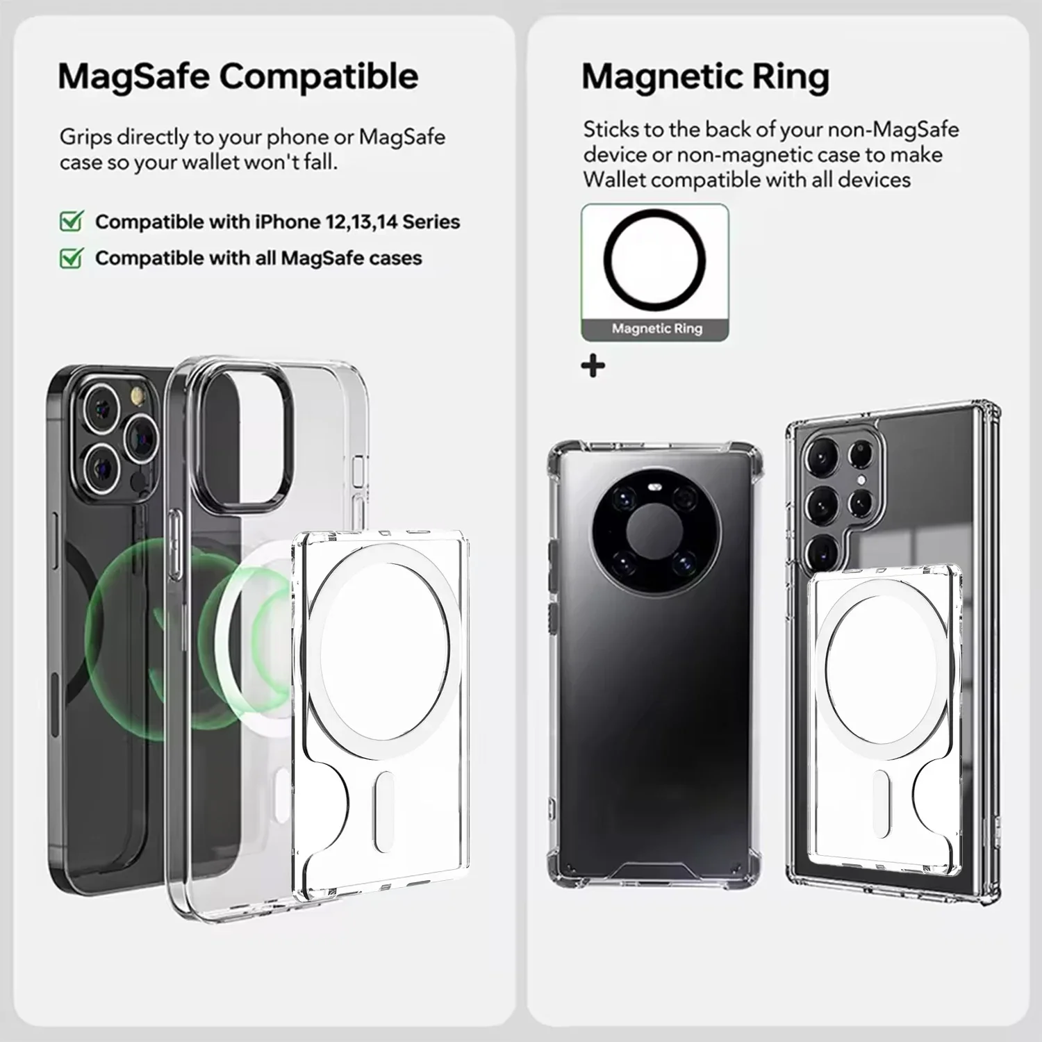 Magnetic Clear Wallet Plastic Holder For Magsafe Strong Case Portable Back Card Slots Cover for iPhone 16 15 Pro Max Samsung Mi