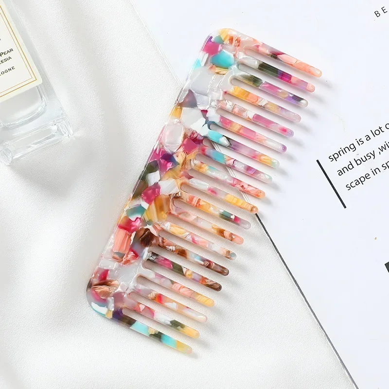 Colorful Korean Fashion Wide-Tooth Acetate Hair Comb - Anti-Static Massage Hairbrush