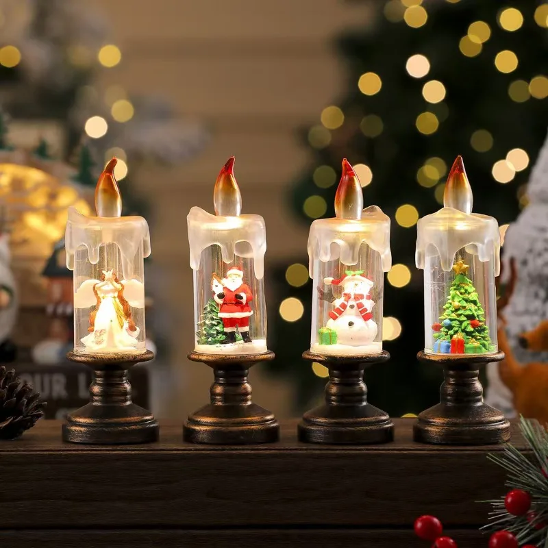 New Christmas Decorative Candle Light with Snowfall Effect - Creative Snowflake Night Light  Practical  Christmas  Gift
