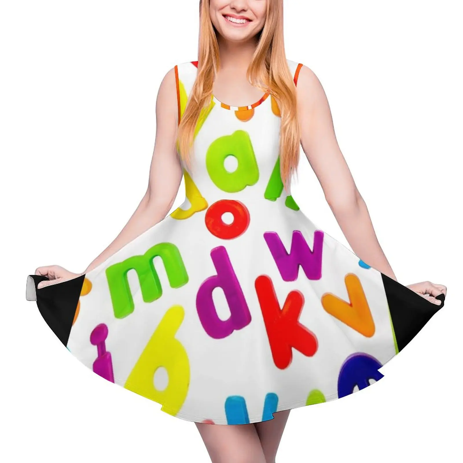 Jumbled up Multi Coloured Letters Sleeveless Dress dresses for womens 2024 summer dress daily loose summer dress