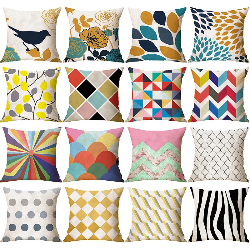 Home Decor Colorful Geometric Cushion Cover For Sofa Office Decoration Nordic Leaf Print Throw Pillow Cover Car Pillowcase 