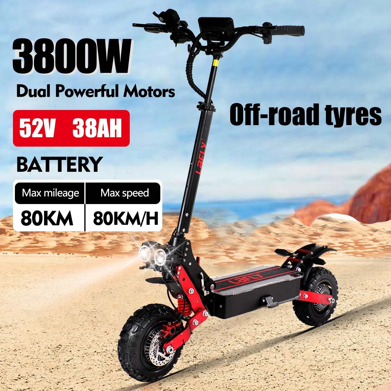 RS7 3800W 52V 38AH Dual Motor Euro electric scooter Maximum Speed 70-80km/h 11" Off-Road / On-Road Tyres LCD Display Escooter