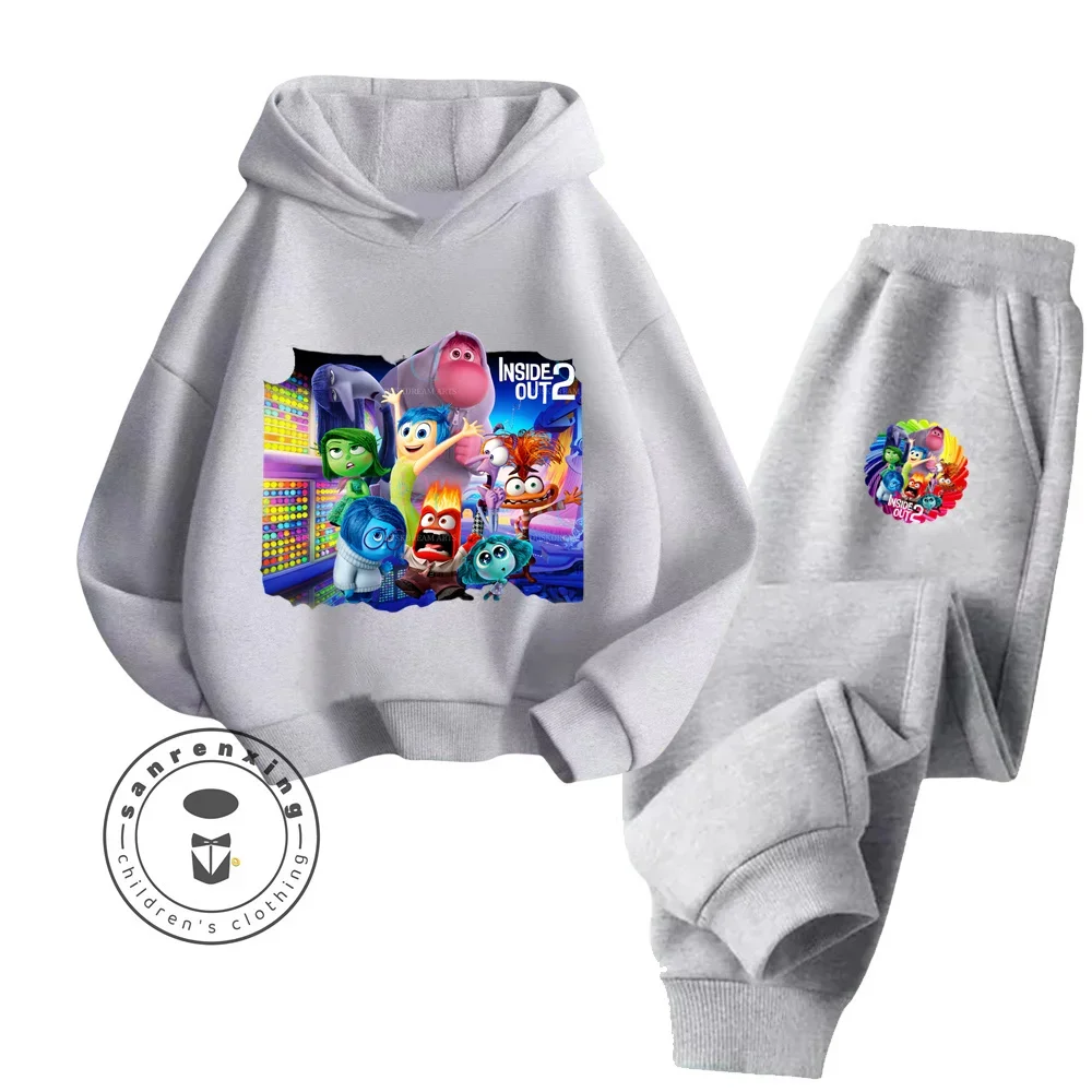 Cartoon Inside Out Suitable for Children 3-14 Years Old Fall Winter Lightweight Durable Fashion Hoodie + Pants Tracksuit