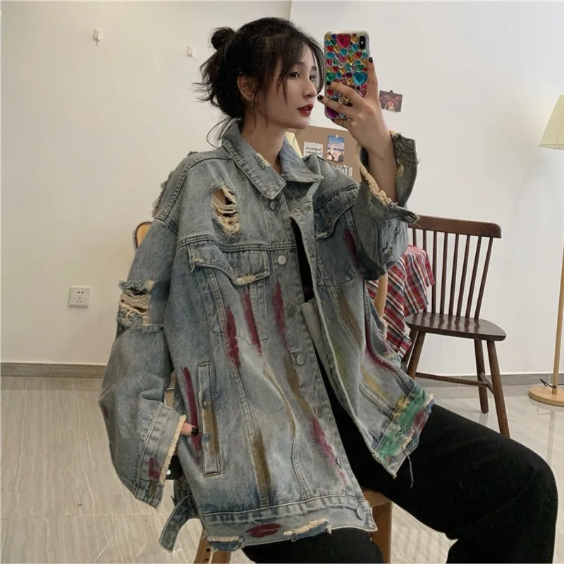 Coat Female New Harajuku Loose Ripped Niche Top