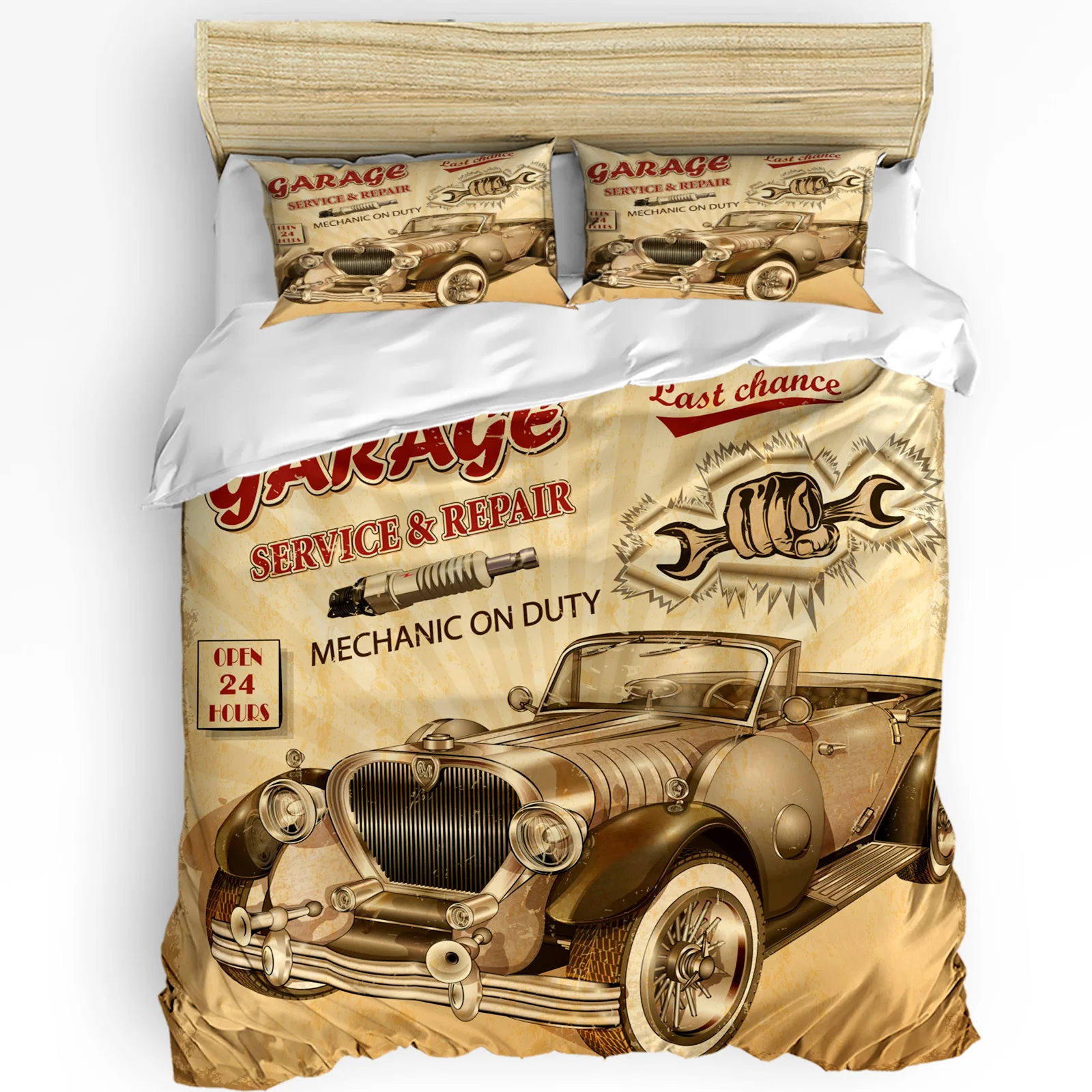 

Alphabet Car Machinery Vintage Car Retro Bedding Set 3pcs Duvet Cover Pillowcase Quilt Cover Double Bed Set Home Textile