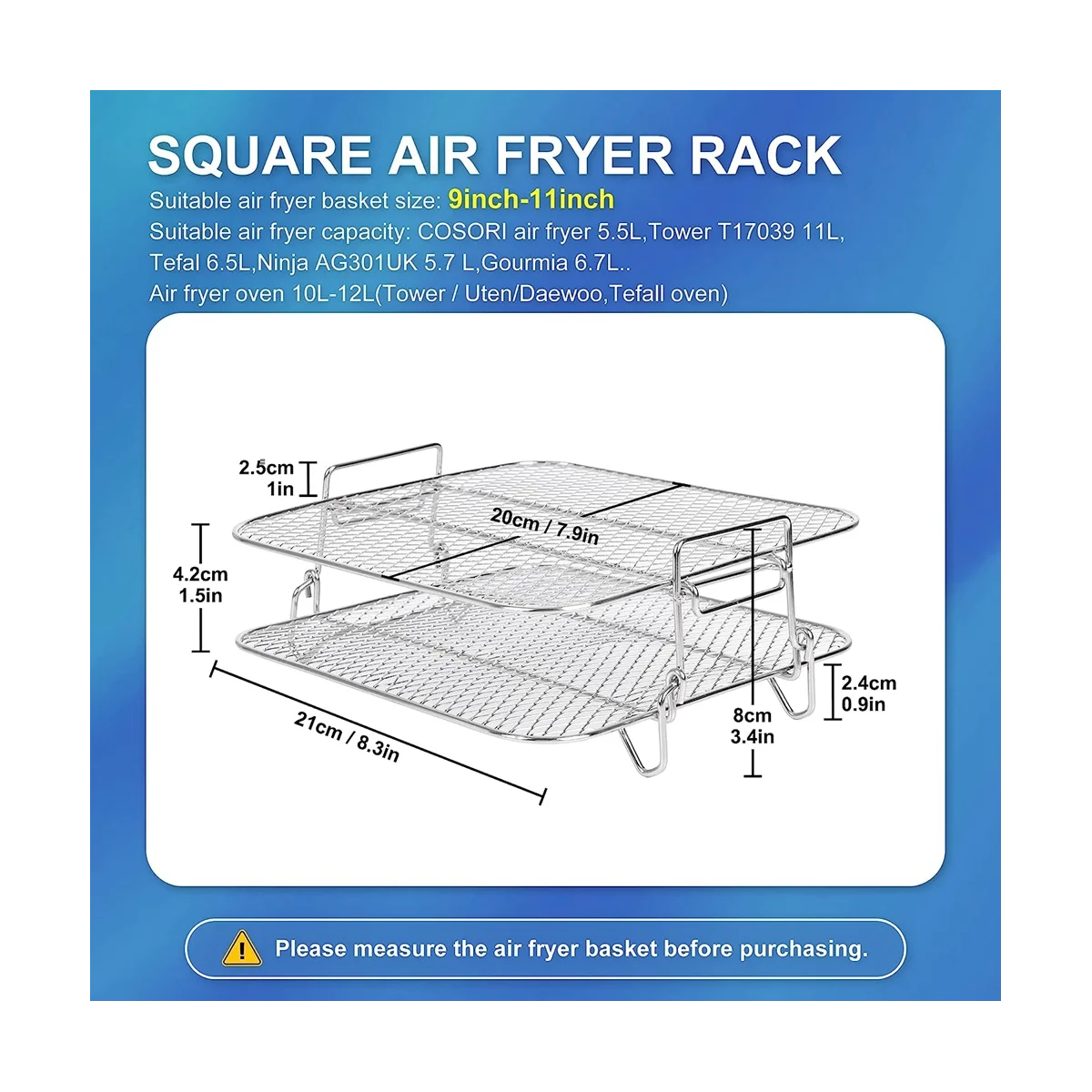 Air Fryer Rack for Cosori 5.5L Air Fryer 2 Tier Fryer Grill/Shelf/Dehydrator Rack Square Air Accessories air fryer accessories